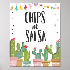 Chips en Salsa Fiesta Voedsel Cactus Tafelbord Poster