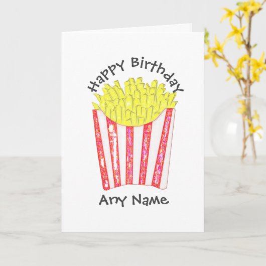Chips Fries Happy Birthday Custom Name Kaart (Gele Bloem)