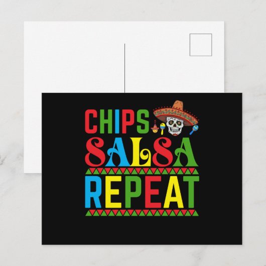 Chips Salsa Repeat - Funny Cinco De Mayo Mexico Briefkaart (Voorkant / Achterkant)