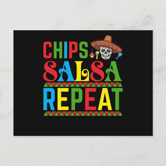 Chips Salsa Repeat - Funny Cinco De Mayo Mexico Briefkaart (Voorkant)