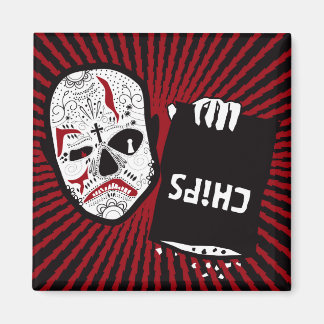 Chips zijn Down - Rood en Zwart Carn Skull Magnet