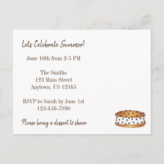Chipwich Ice Cream Sandwich Picnic Invitation Uitnodiging Briefkaart (Achterkant)