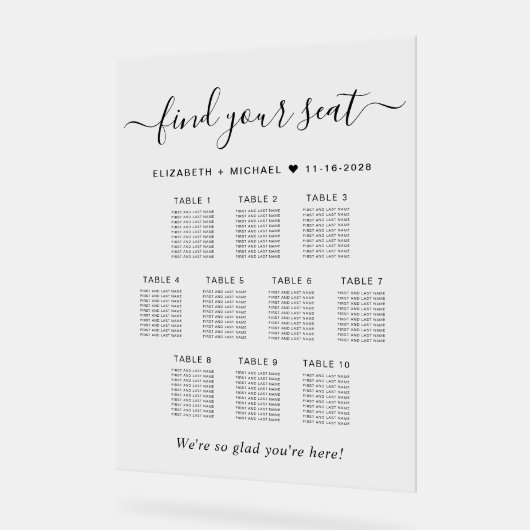 Chique 10 tafel bruiloft zitplaatsen acryl bord (Hoek)