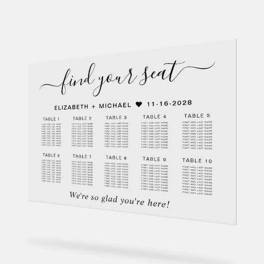 Chique 10 tafel bruiloft zitplaatsen acryl bord (Hoek)