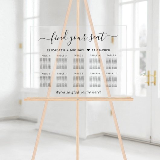 Chique 10 tafel bruiloft zitplaatsen acryl bord