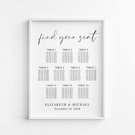 Chique 10 Tafel Bruiloft Zittingkaart Poster