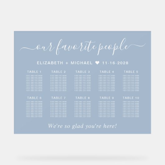 Chique 10 Tafel Stoffige Blauwe Bruiloft Zitplaats Acryl Bord (Voorkant)