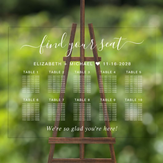 Chique 10 tafel wit script bruiloft zitplaatsen du acryl bord