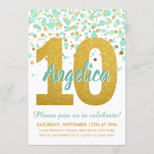 Chique 10e Verjaardagsmunt Gouden Glitter Confetti Kaart