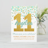 Chique 11e Verjaardagsmunt Goud Glitter Confetti M Kaart (Staand voorkant)