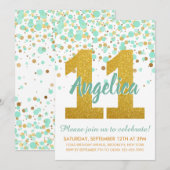 Chique 11e Verjaardagsmunt Goud Glitter Confetti M Kaart (Voorkant / Achterkant)