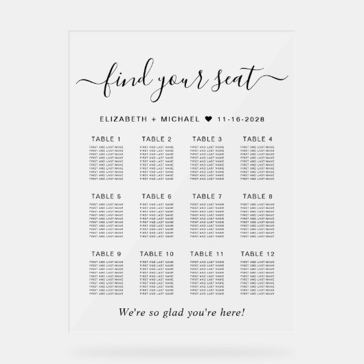 Chique 12 Tafel Bruiloft Zitje Frosted Acryl Bord (Voorkant)