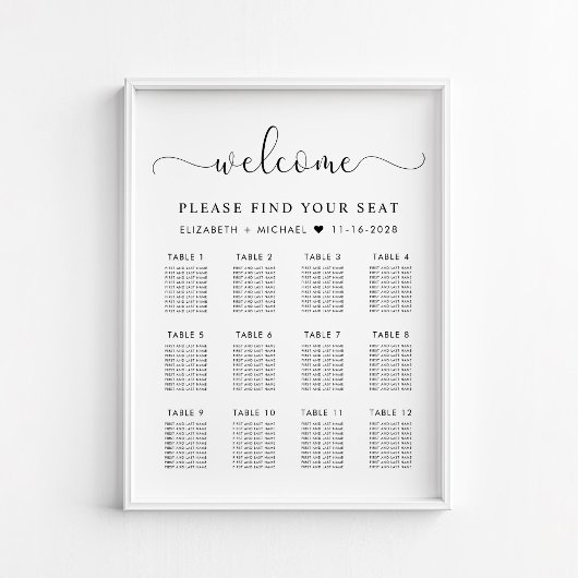 Chique 12 Tafel Bruiloft Zittingkaart Poster