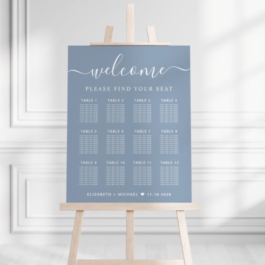 Chique 12 Tafel Stoffig Blauw Bruiloft Zittingkaar Poster