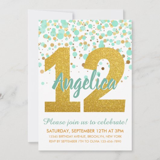 Chique 12e Verjaardagsmunt Goud Glitter Confetti M Kaart (Voorkant)