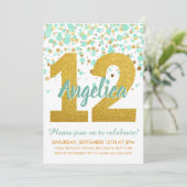 Chique 12e Verjaardagsmunt Goud Glitter Confetti M Kaart (Staand voorkant)