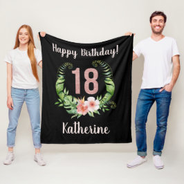 Chique 18e verjaardag roze glitter naam fleece deken