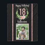 Chique 18e Verjaardag Roze Glitter Naam Foto Fleece Deken<br><div class="desc">Fijne 18de verjaardag Roze Glitter Floral Wreath Fleece Blanket for Horse Lovers. Pas de naam,  de groetberichten en de foto van het verjaardagsmeisje aan.</div>