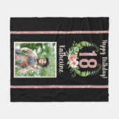 Chique 18e Verjaardag Roze Glitter Naam Foto Fleece Deken (Voorkant (Horizontaal))