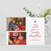 Chique 2 foto rood | Wij wensen u een vrolijk kers Feestdagenkaart (Staand voorkant)
