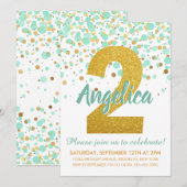 Chique 2e Verjaardagsmunt Groen Goud Glitter Confe Kaart (Voorkant / Achterkant)