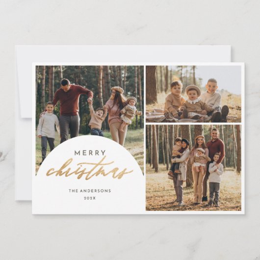 Chique 3 Foto Collage Arch Vrolijk Kerstmis Foto Feestdagenkaart (Voorkant)