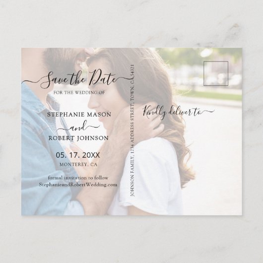 Chique 3 Foto Collage Budget Bruiloft Save The Dat Aankondigingskaart (Achterkant)