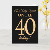 Chique 40e gouden effect op zwart, oom verjaardag kaart (Gele Bloem)