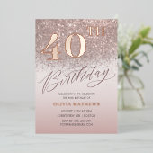 Chique 40e Verjaardag Echt Roos Gold Folie Uitnodiging (Staand Voorkant)