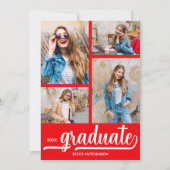 Chique 4 Foto Rood Afstuderen Aankondiging (Voorkant)