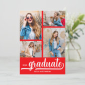 Chique 4 Foto Rood Afstuderen Aankondiging (Staand voorkant)
