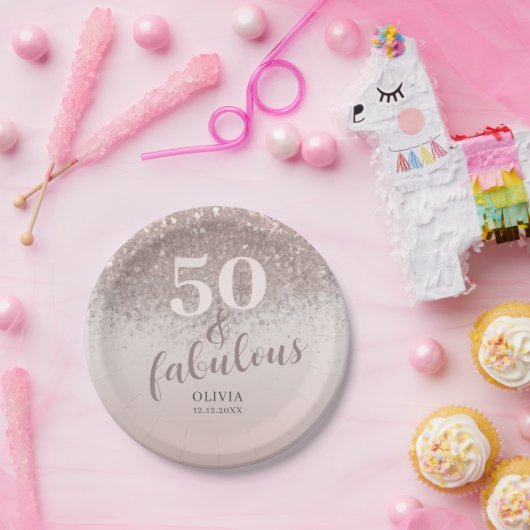 Chique 50 & Fabulous Glitter Roos Goud Verjaardag Papieren Bordje (Feest)