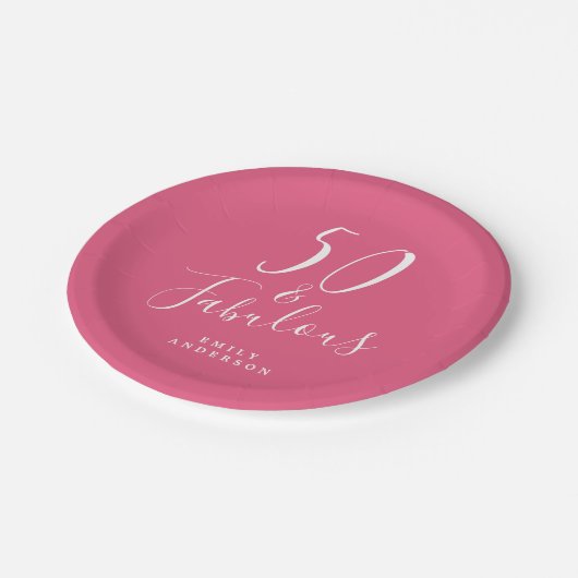 Chique 50 Fabulous Heet Roze 50ste Verjaardag Papieren Bordje (Gekanteld)