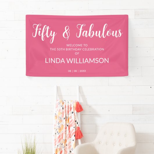 Chique 50 Fabulous Heet Roze 50ste Verjaardag Spandoek (Insitu)