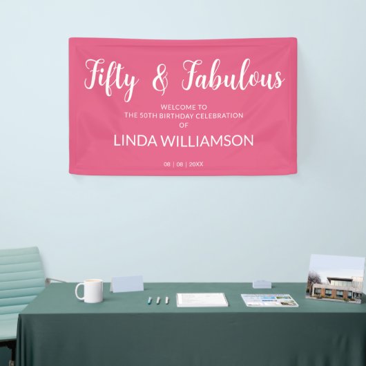 Chique 50 Fabulous Heet Roze 50ste Verjaardag Spandoek (Beurs)