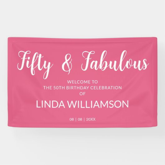 Chique 50 Fabulous Heet Roze 50ste Verjaardag Spandoek (Horizontaal)