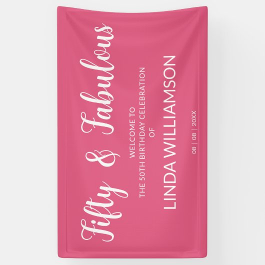 Chique 50 Fabulous Heet Roze 50ste Verjaardag Spandoek (Verticaal)