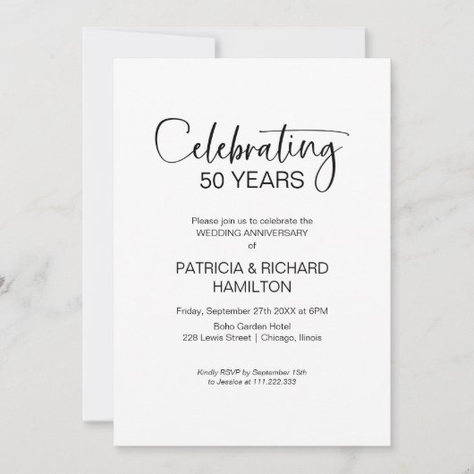 Chique 50e bruiloft Jubileum uitnodigingen (Voorkant)