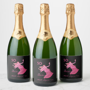 Chique 50th Verjaardag Roze Vrouw Danser Persoonli Sparkling Wijnetiket
