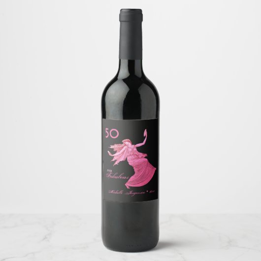 Chique 50th Verjaardag Roze Vrouw Danser Persoonli Wijn Etiket (Voorkant)
