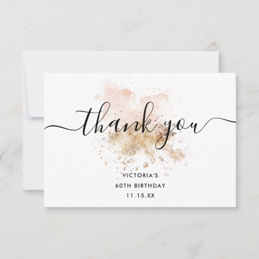 Chique 60e verjaardag roze en goud bedankje bedankkaart (Voorkant)