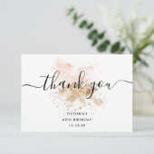 Chique 60e verjaardag roze en goud bedankje bedankkaart (Staand voorkant)