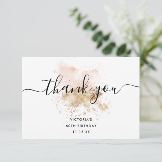 Chique 60e verjaardag roze en goud bedankje bedankkaart (Staand voorkant)