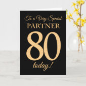 Chique 80e gouden effect op zwart, partner verjaar kaart (Gele Bloem)