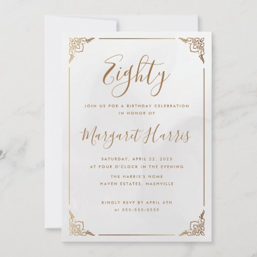 Chique 80ste Tachtig Goud Lijst Kalligrafie Verjaa Kaart (Voorkant)