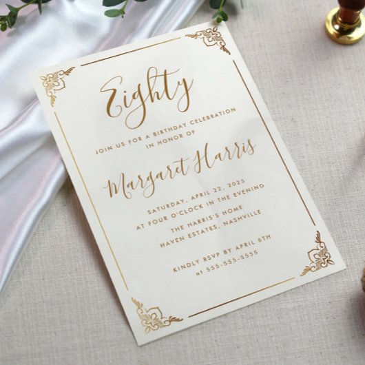 Chique 80ste Tachtig Goud Lijst Kalligrafie Verjaa Kaart
