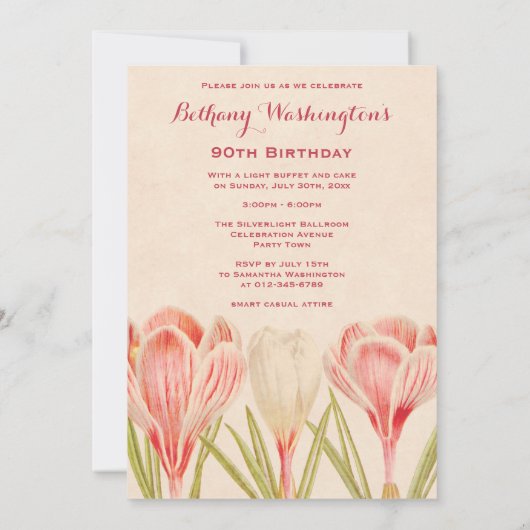 Chique 90e verjaardag lente krokussen kaart (Achterkant)