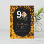 Chique 90e verjaardag zwart gouden bokeh elegante  kaart (Staand voorkant)