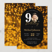 Chique 90e verjaardag zwart gouden bokeh elegante  kaart (Voorkant / Achterkant)
