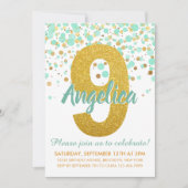 Chique 9e verjaardag Mint Groen Goud Glitter Confe Kaart (Voorkant)